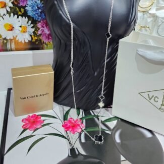 Van Cleef WHITE/BLACK CLOVER LONG NECKLACE