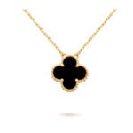 [Amore Jewelry]CLOVER 15MM BLACK ONYX SINGLE FLOWER NECKLACE