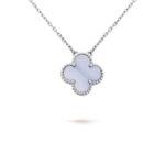 [Amore Jewelry]CLOVER 15MM BLUE CHALCEDONY NECKLACE SILVER