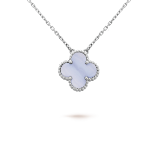[Amore Jewelry]CLOVER 15MM BLUE CHALCEDONY NECKLACE SILVER