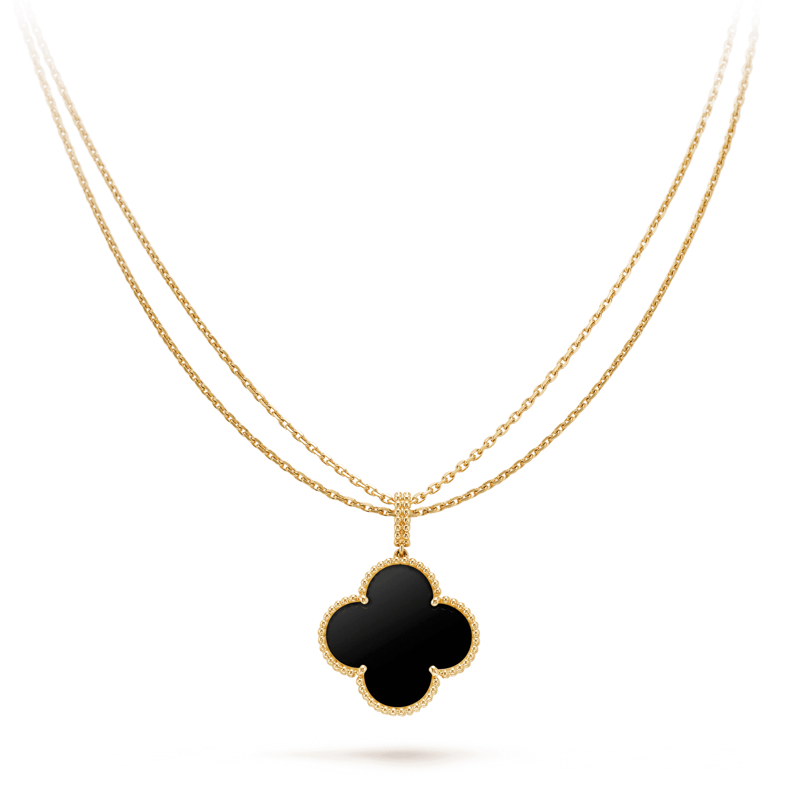 [Amore Jewelry]CLOVER 25MM GOLD ONYX BIG CLOVER NECKLACE