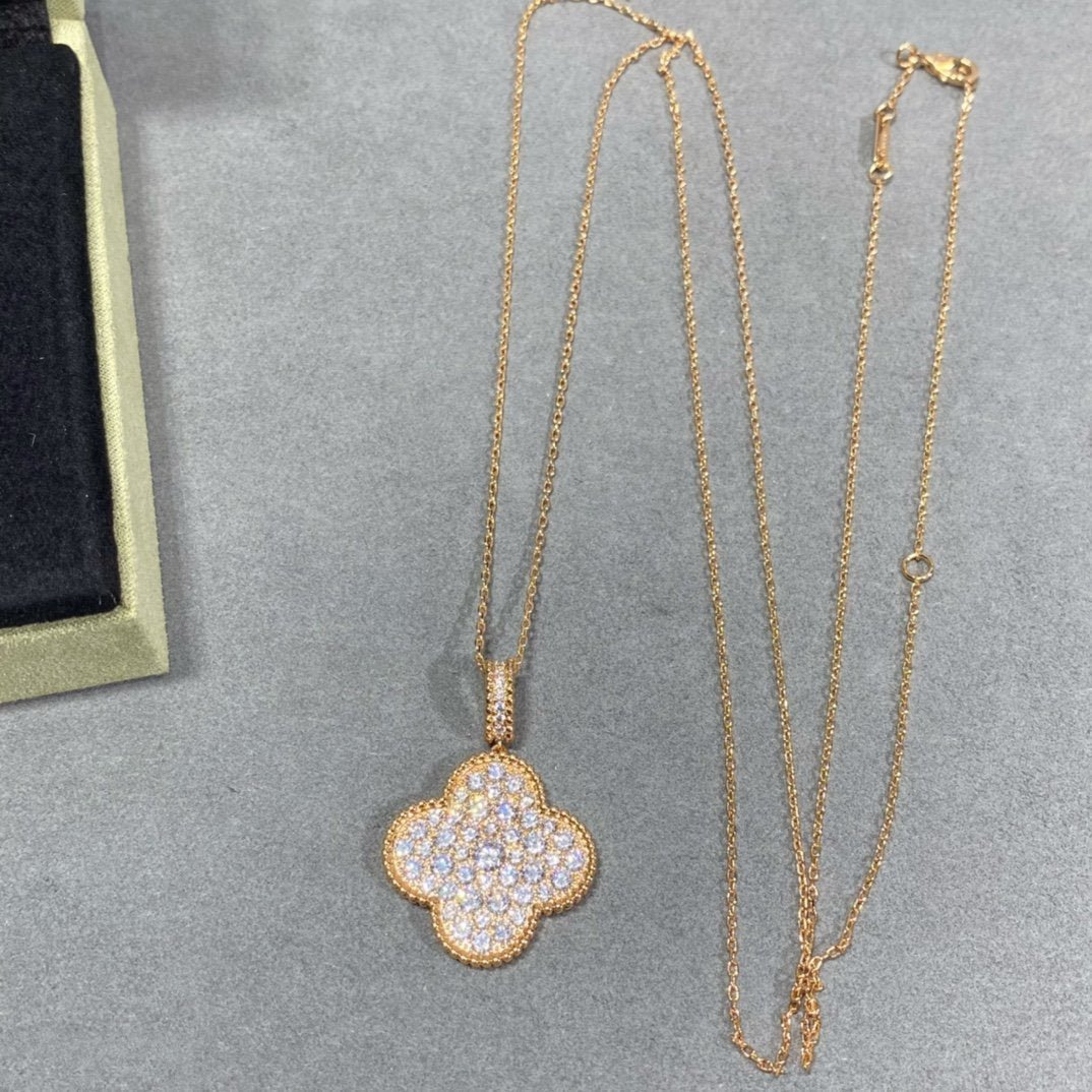 [Amore Jewelry]CLOVER 25MM LARGE PEDANT DIAMOND PAVED LONG NECKLACE