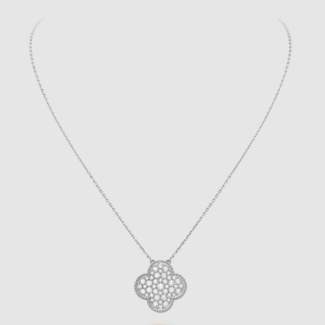 [Amore Jewelry]CLOVER 25MM LARGE PENDANT DIAMOND PAVED SILVER NECKLACE