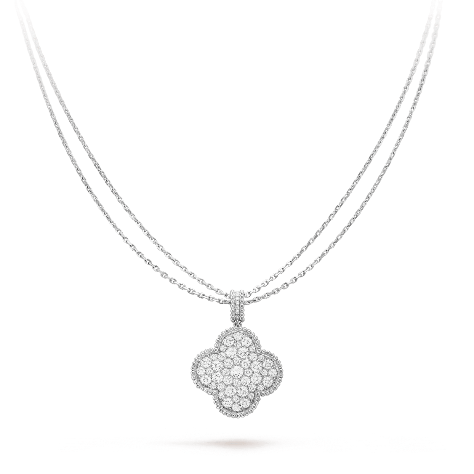 [Amore Jewelry]CLOVER 25MM SILVER FULL DIAMOND BIG CLOVER NECKLACE