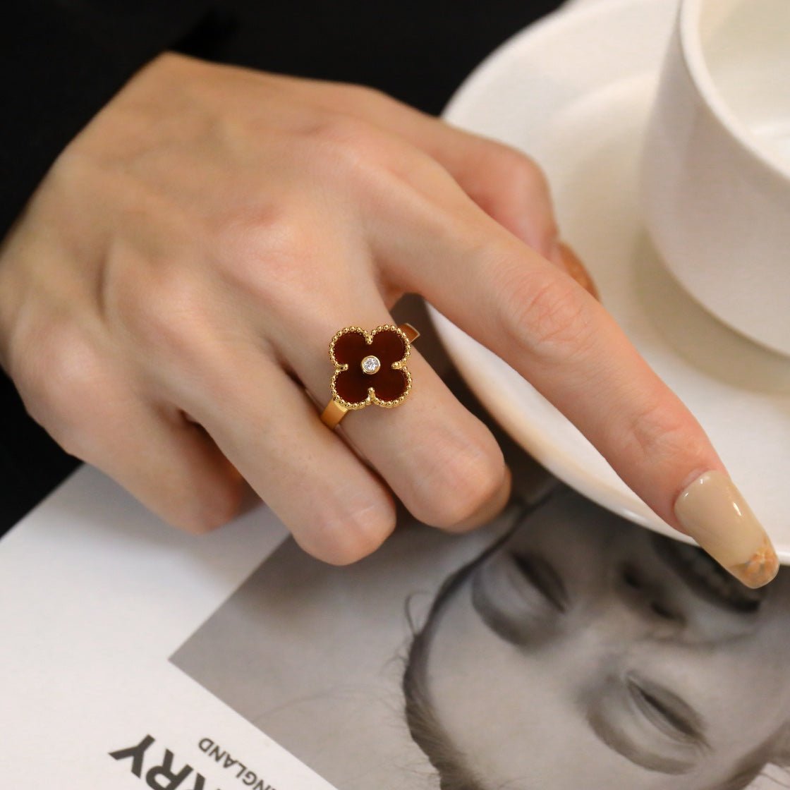 [Amore Jewelry]CLOVER CARNELIAN RING ROSE GOLD DIAMOND