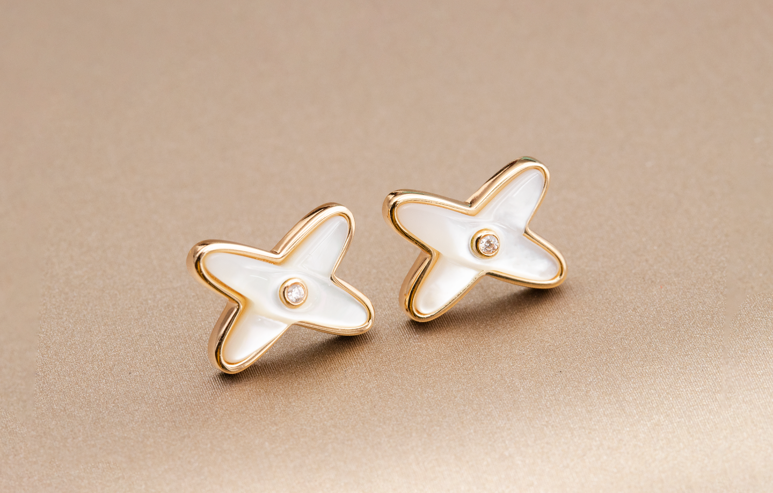 [Amore Jewelry]JEUX DE WHITE MOP ROSE GOLD DIAMOND EARRINGS