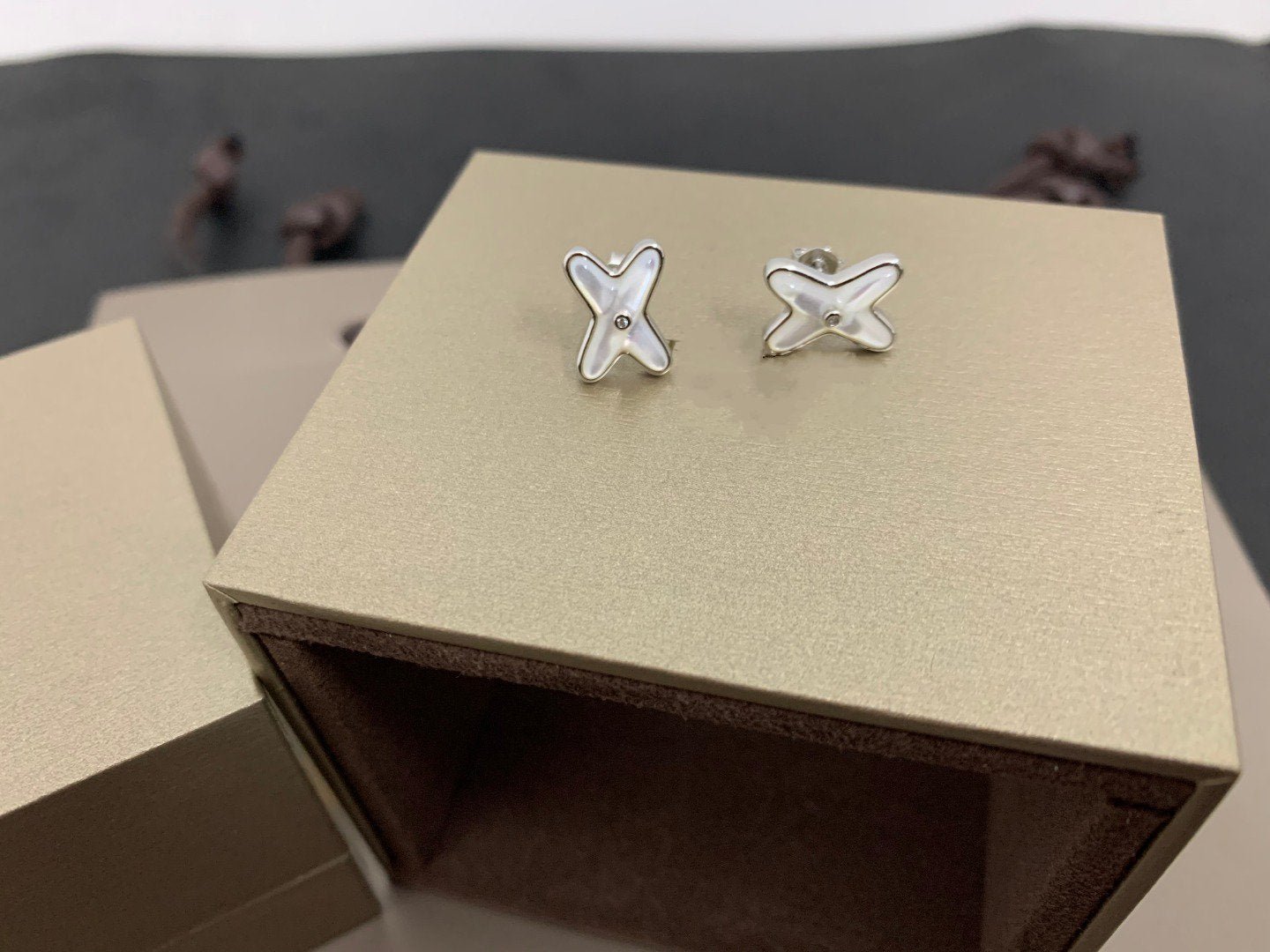 [Amore Jewelry]JEUX DE WHITE MOP SILVER DIAMOND EARRINGS