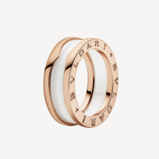 [Lumi Jewels]ZERO 1 TWO-BAND LOOPS AND WHITE CERAMIC SPIRAL PINK GOLD RING