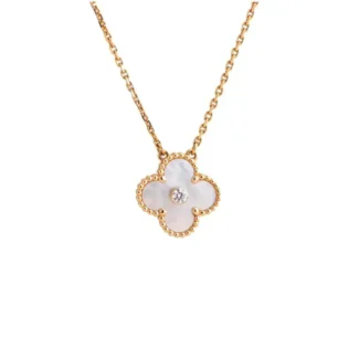 Van Cleef CLOVER DIAMOND AND Mother Of Perle  NECKLACE